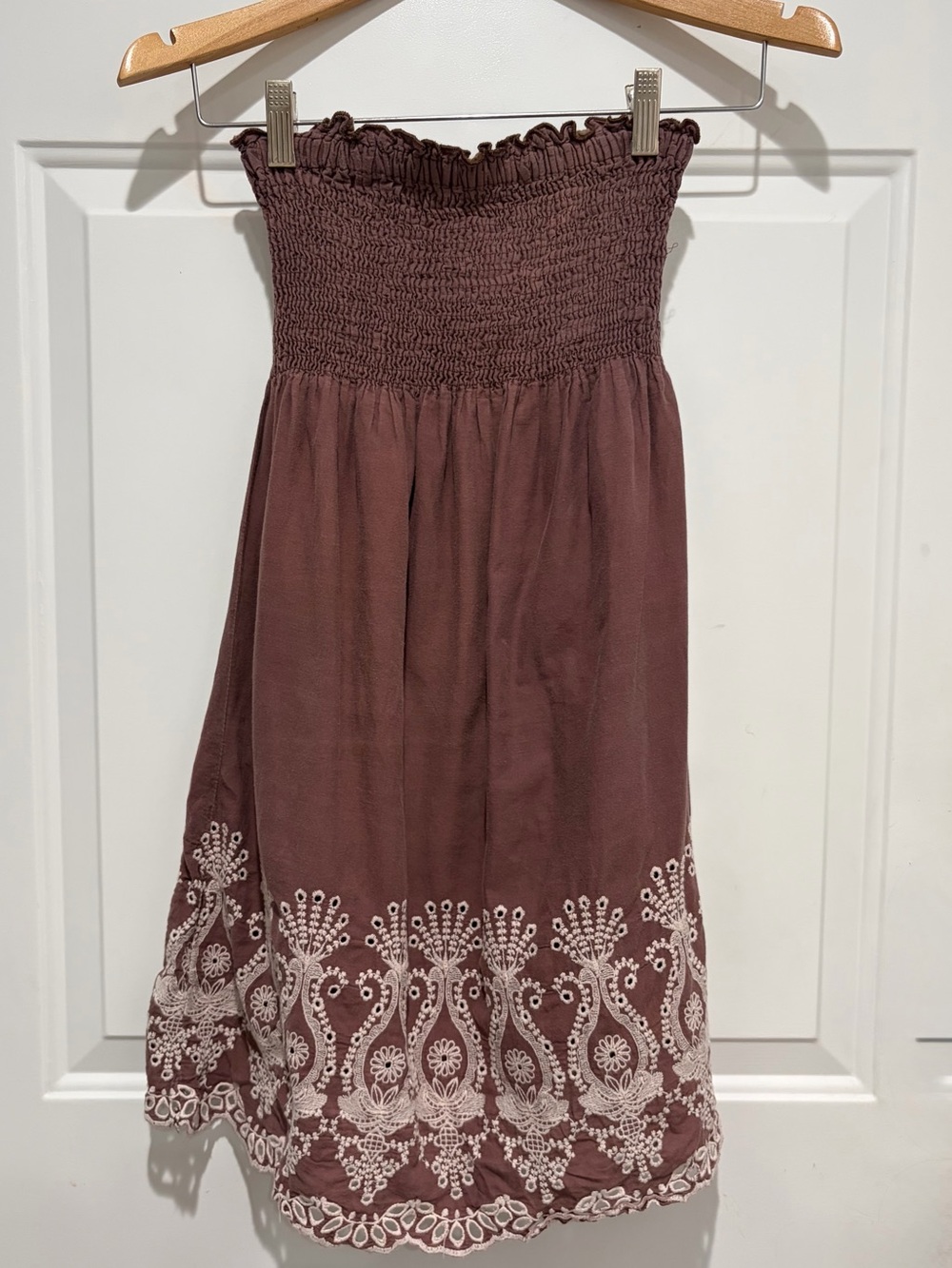 Wet Seal Plum-Brown Boho Peasant Smocked Strapless Tube Dress, medium